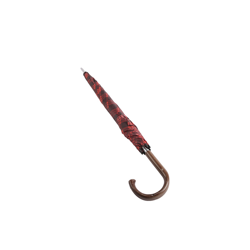 Červený kockovaný študentský duch polyesterový rovný dáždnik-0E6B0329