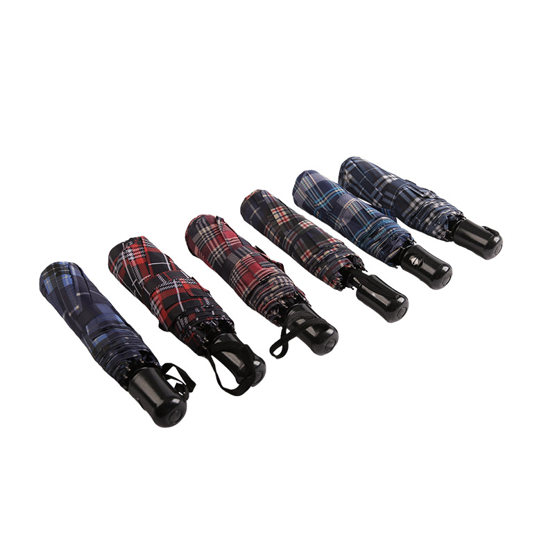 Striped Lattice Shrink Pongee Trojzložkový dáždnik-0E6B0432